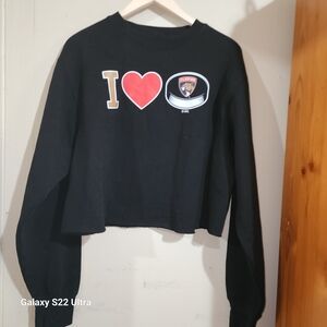 Blue 84 Black Cropped Sweatshirt with Red Heart